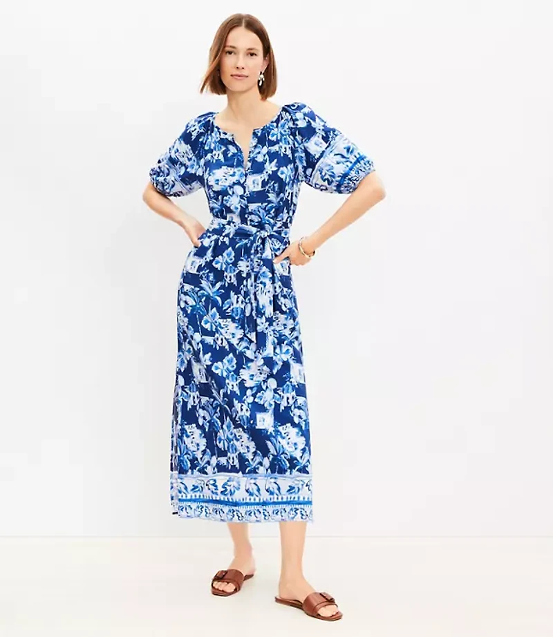 Petite Corfu Weekend Puff Sleeve Midi Dress