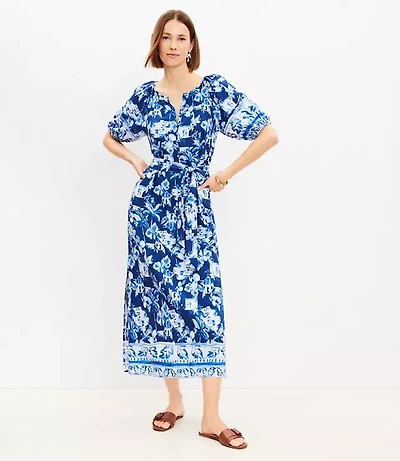 Petite Corfu Weekend Puff Sleeve Midi Dress