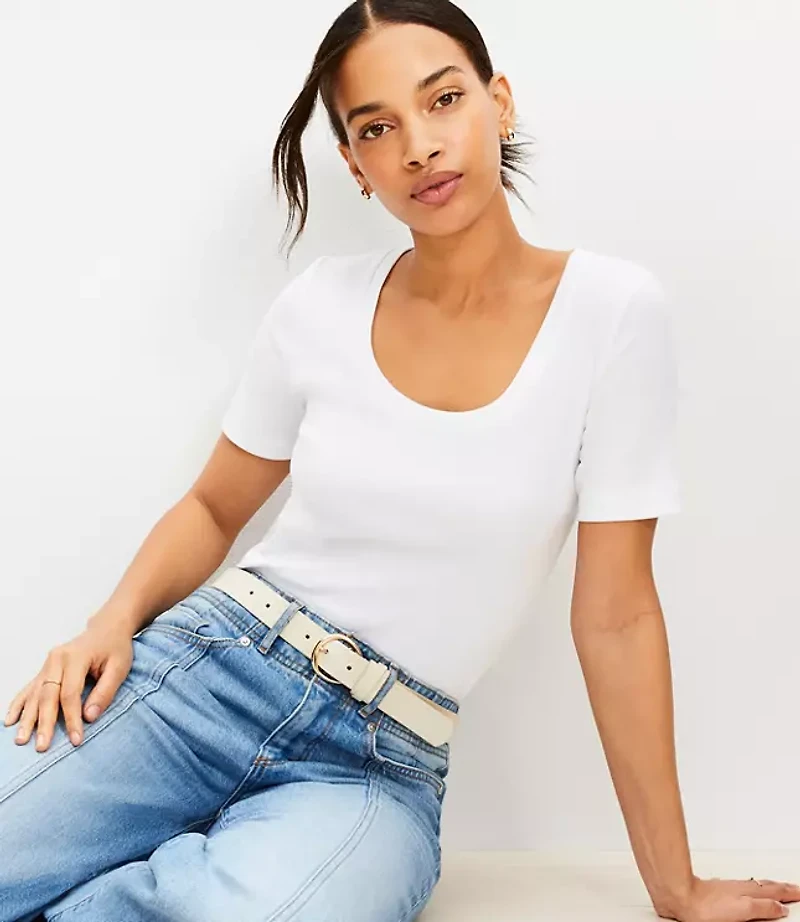 Ribbed Scoop Neck Tee