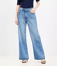 Petite High Rise Wide Leg Jeans Bright Mid Indigo Wash