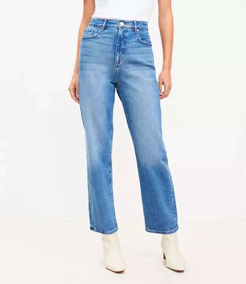 Petite High Rise Straight Jeans Vintage Mid Indigo Wash