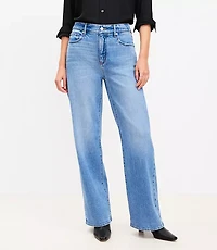 Petite Curvy High Rise Wide Leg Jeans in Bright Mid Indigo Wash