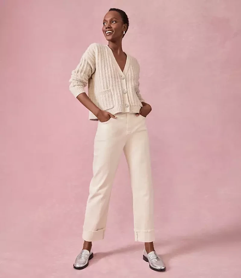 High Rise Cuffed Straight Jeans Popcorn