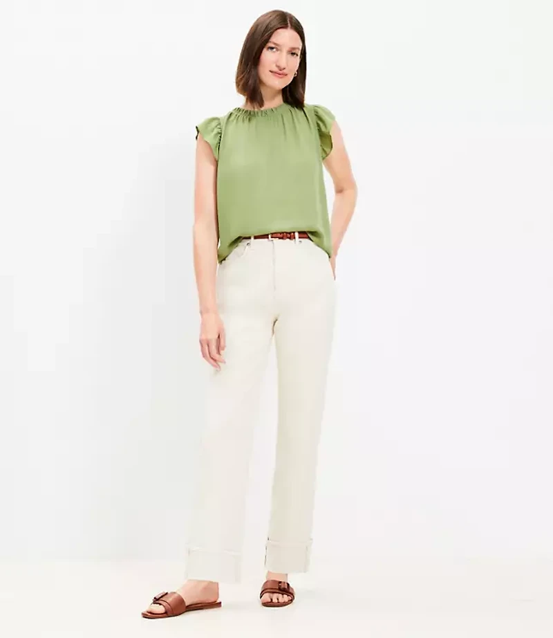 High Rise Cuffed Straight Jeans Popcorn