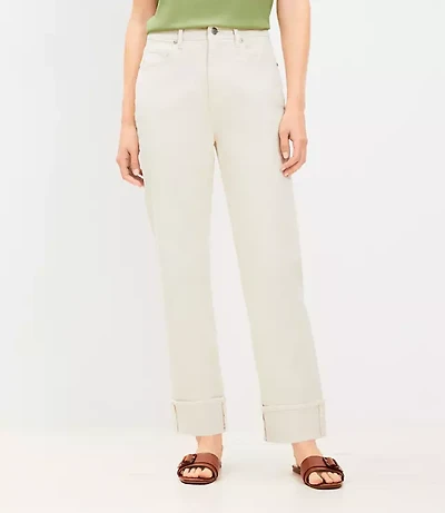 Petite High Rise Cuffed Straight Jeans in Popcorn