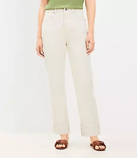 Petite High Rise Cuffed Straight Jeans in Popcorn