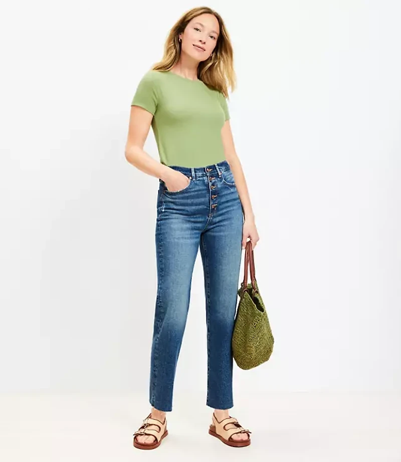 Petite Fresh Cut High Rise Straight Jeans Authentic Vintage Mid Wash