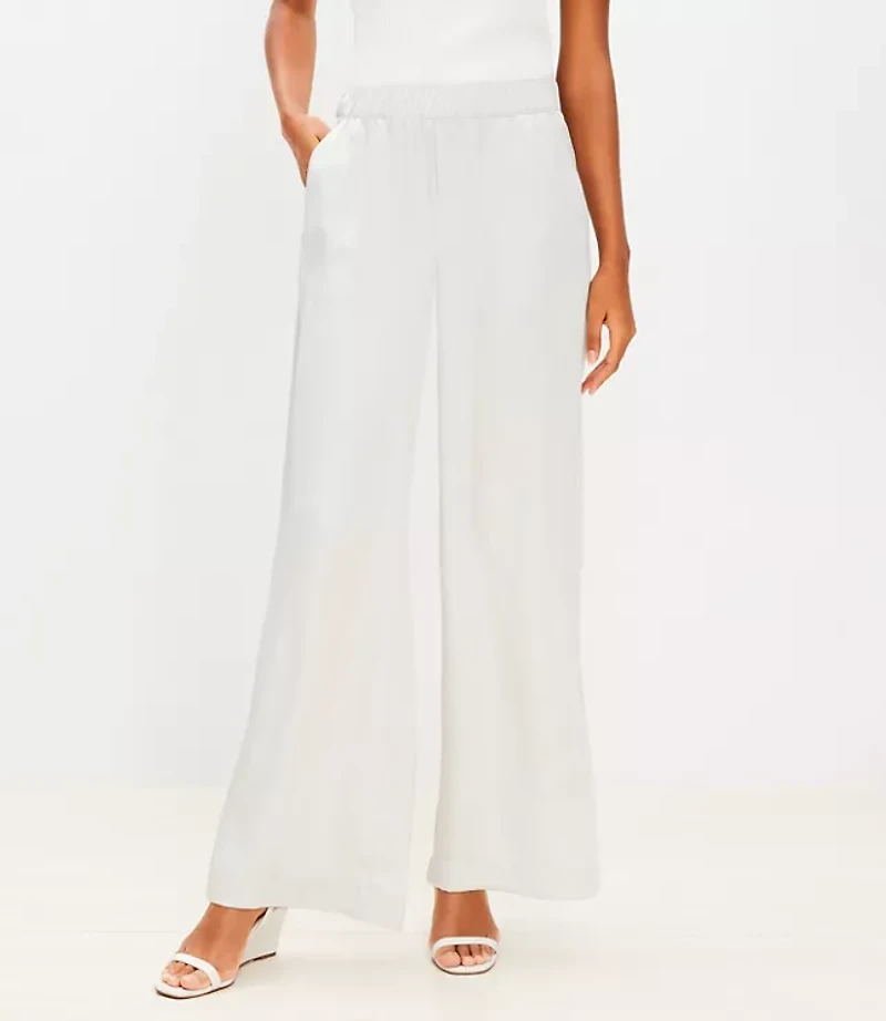 Fluid Pull On Wide Leg Pants Satin
