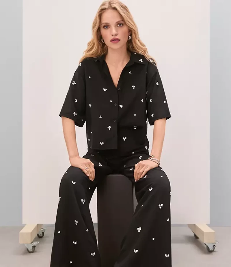 Jeweled Cluster Short Sleeve Shirt