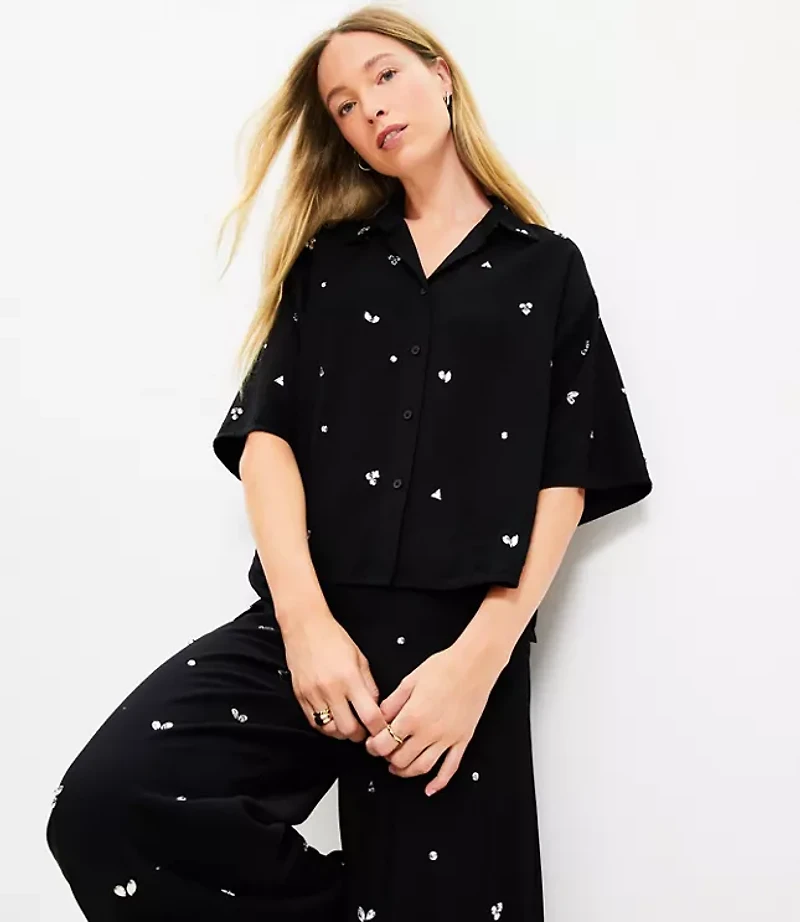 Jeweled Cluster Short Sleeve Shirt