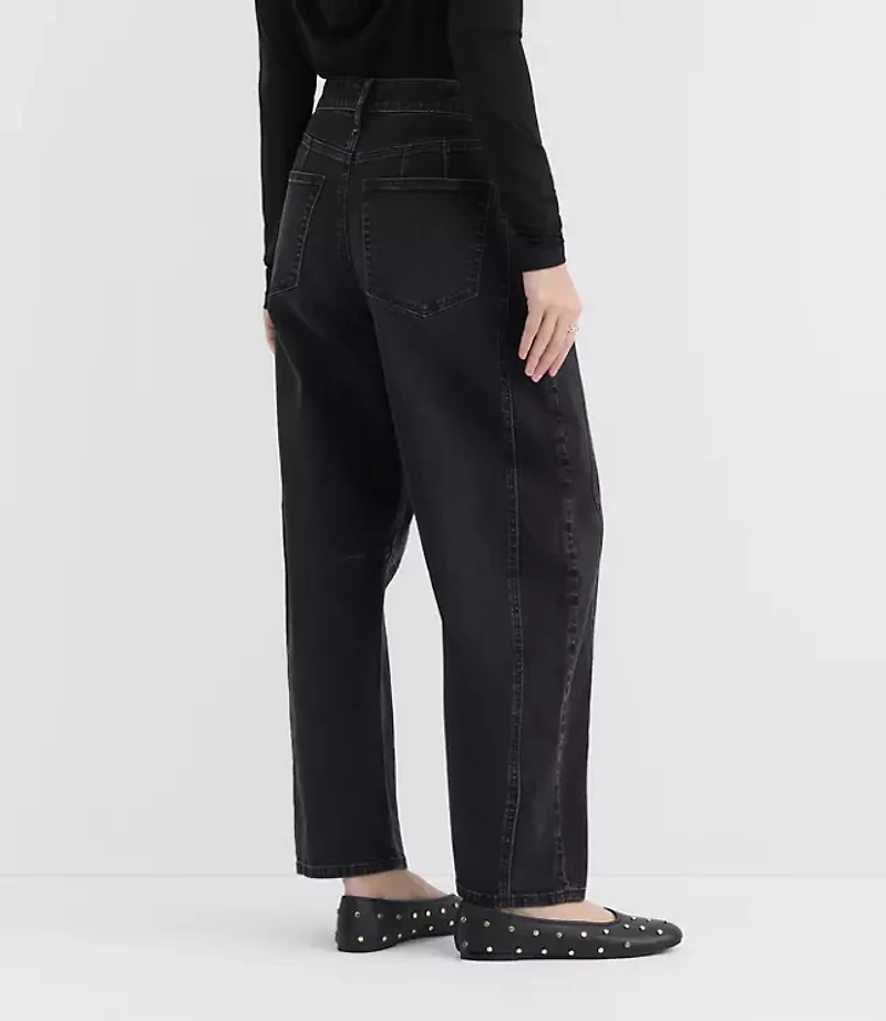 Rivete Tall Curvy Seamed High Rise Barrel Jeans Noir Wash