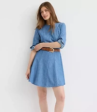 Petite Chambray Seamed Barrel Sleeve Mini Dress
