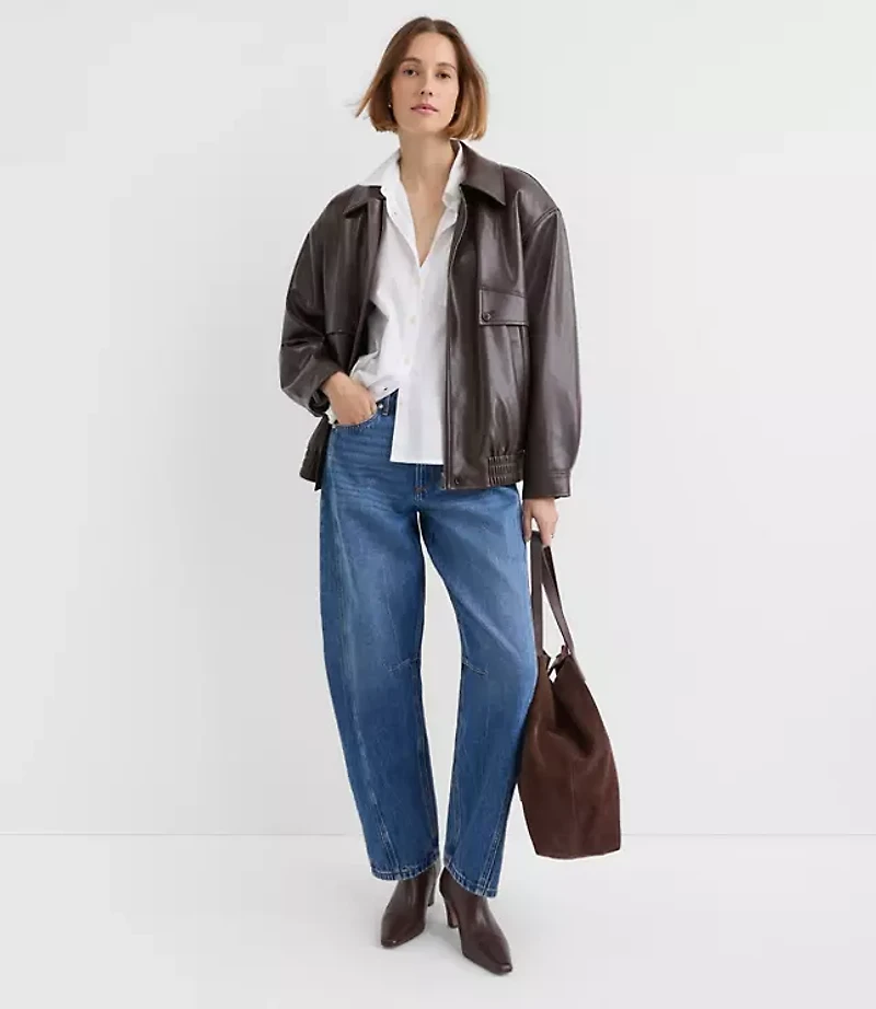 Petite Oversized Faux Leather Bomber Jacket