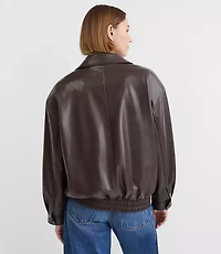 Petite Oversized Faux Leather Bomber Jacket