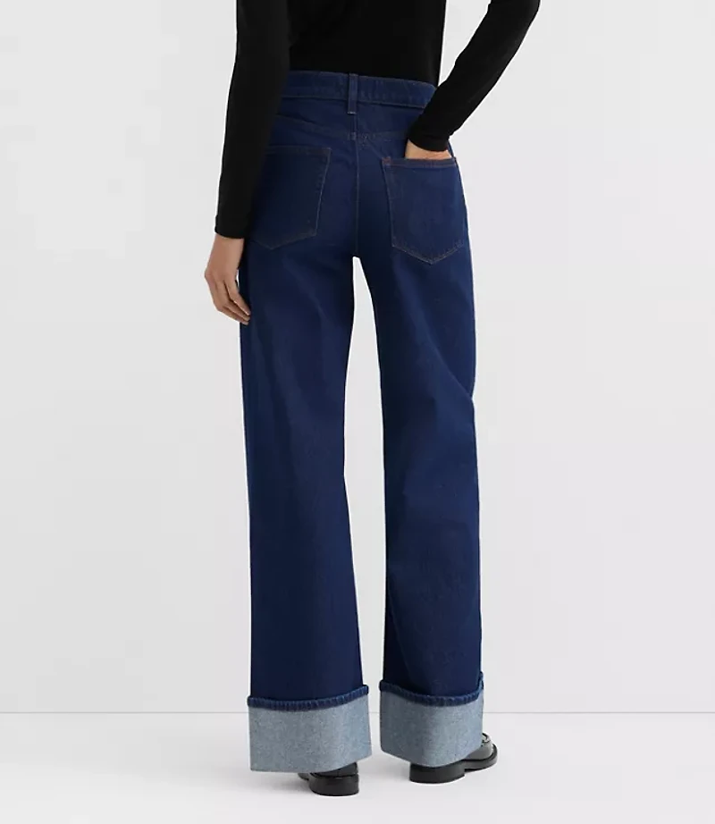 Rivete Tall Curvy Cuffed High Rise Wide Leg Jeans Nova Wash