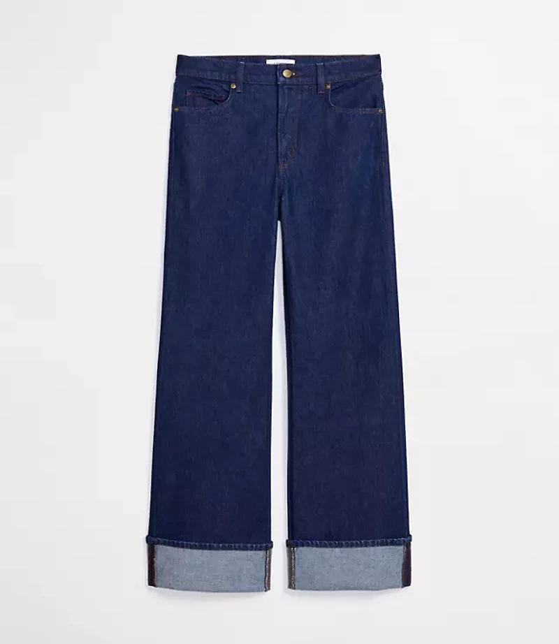 Rivete Tall Curvy Cuffed High Rise Wide Leg Jeans Nova Wash