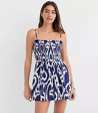 Petite LOFT Beach Ikat Linen Cotton Smocked Romper