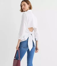 Petite Striped Cutout Tie Back Poplin Shirt