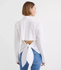 Petite Striped Cutout Tie Back Poplin Shirt