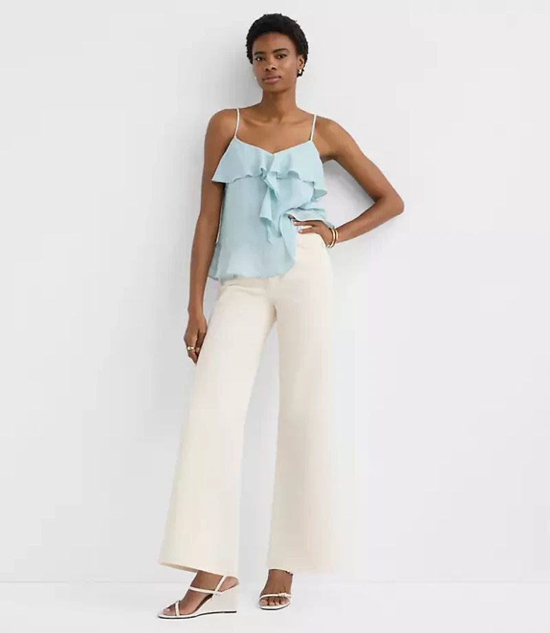 Petite Textured Tie Back Ruffle Strappy Cami