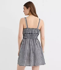 Gingham Smocked Mini Pocket Dress