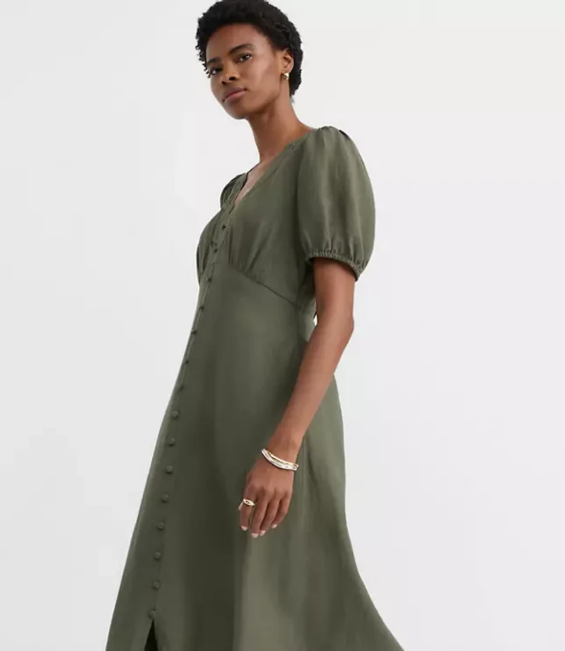 Petite Lace Trim Linen Blend Midi Dress