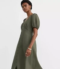 Petite Lace Trim Linen Blend Midi Dress