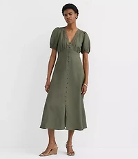 Petite Lace Trim Linen Blend Midi Dress