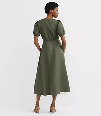 Petite Lace Trim Linen Blend Midi Dress