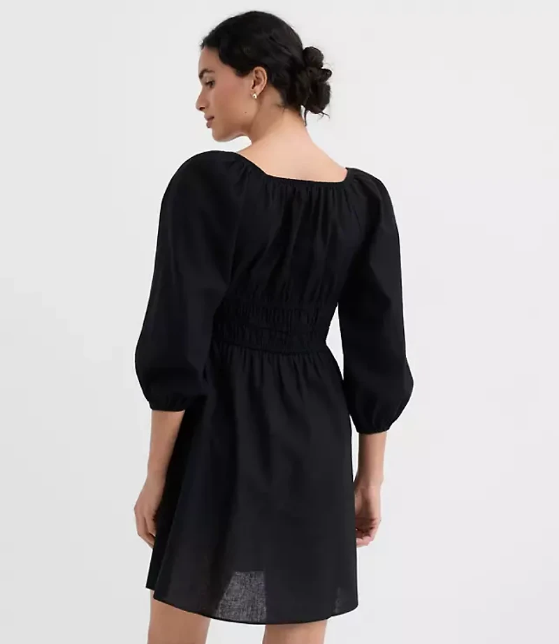 Linen Cotton Smocked Mini Dress