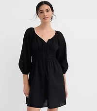 Linen Cotton Smocked Mini Dress