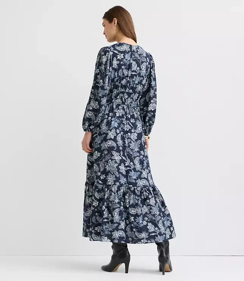 Petite Paisley Bow Maxi Pocket Dress