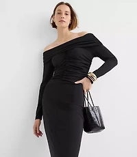 Petite Ruched Off The Shoulder Midi Dress