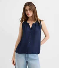 Petite Shirred Button Shell