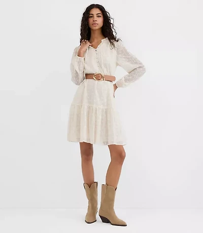 Petite Eyelet Tie Neck Flounce Mini Pocket Dress