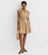 Petite Poplin Shirred Tie Waist Mini Dress