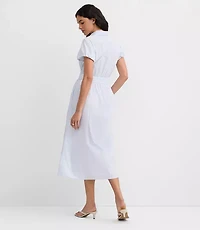 Striped Poplin Twist Midi Pocket Shirtdress