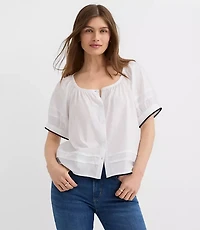Scalloped Pintucked Puff Sleeve Blouse