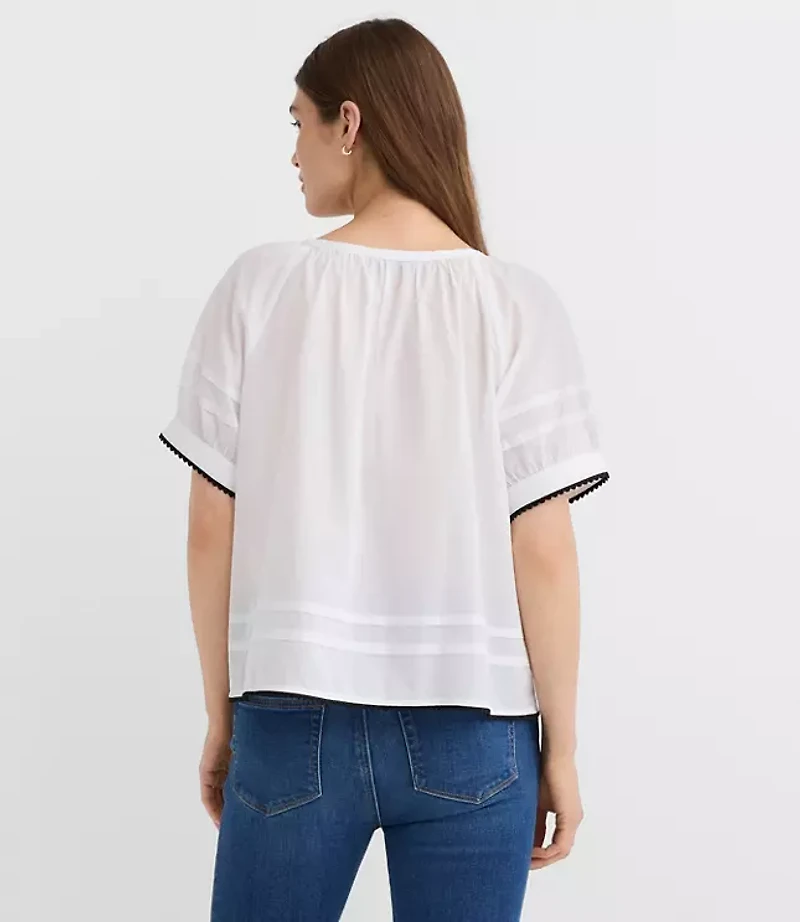 Scalloped Pintucked Puff Sleeve Blouse