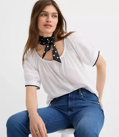 Scalloped Pintucked Puff Sleeve Blouse