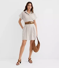 Petite Striped Poplin Pleated Mini Pocket Shirtdress