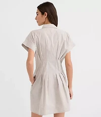 Petite Striped Poplin Pleated Mini Pocket Shirtdress
