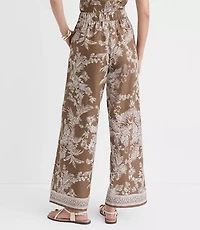 Floral Pull On Wide Leg Pants Linen Cotton