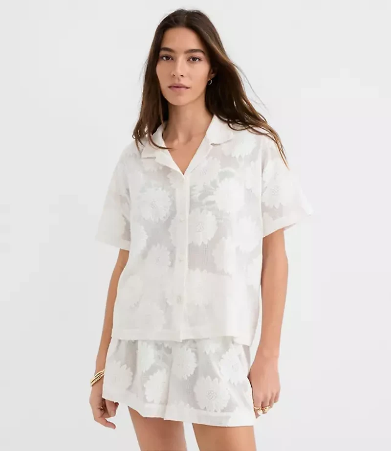 LOFT Beach Daisy Mesh Jacquard Shirt