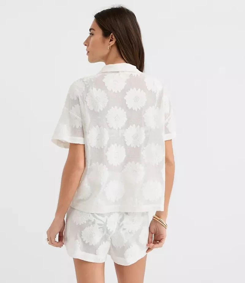 LOFT Beach Daisy Mesh Jacquard Shirt