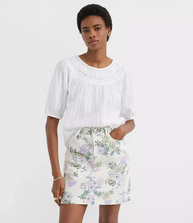 Petite Striped Lace Trim Yoke Blouse