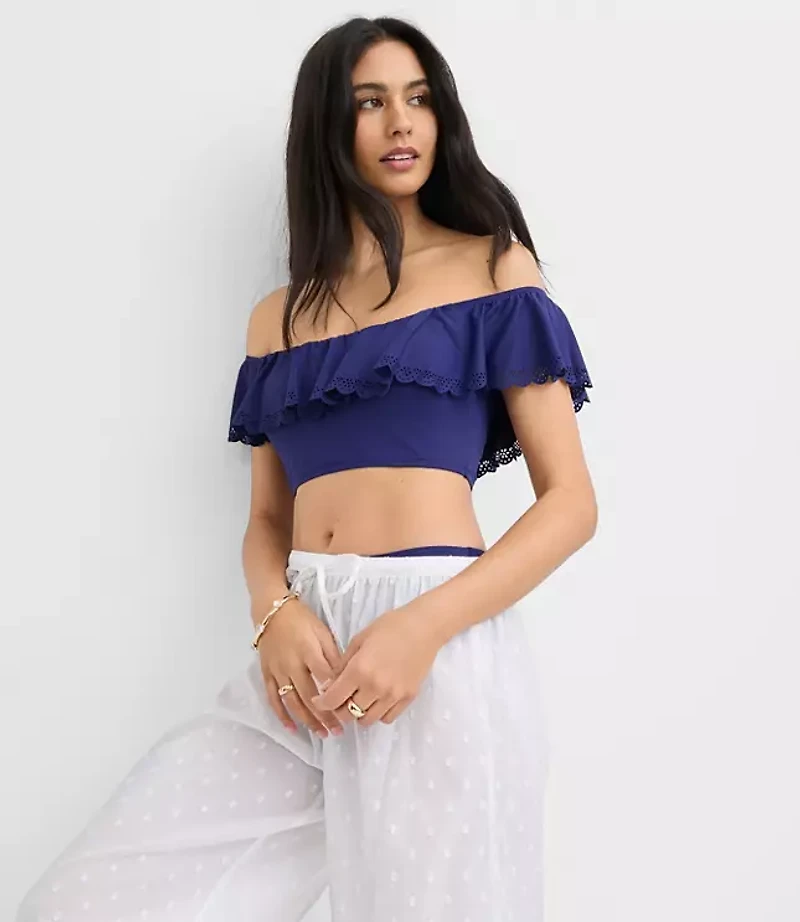 RUFFLE BIKINI TOP W/ LASER CUT EYELET