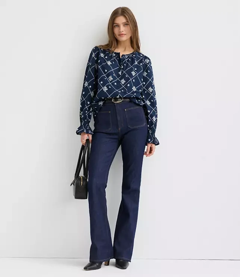 Petite Bouquet Ruffle Cuff Blouse