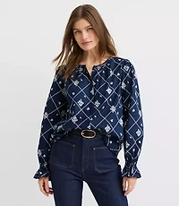 Petite Bouquet Ruffle Cuff Blouse