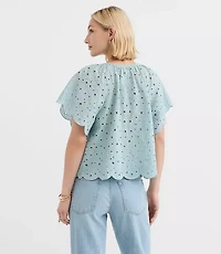 Petite Scalloped Eyelet Flutter Sleeve Top